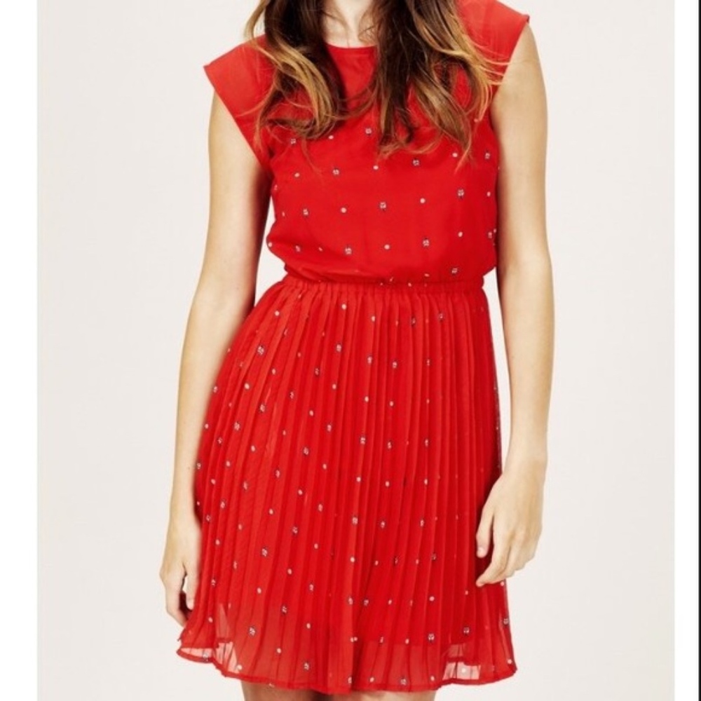 Modcloth Red Ladybug Pleated Dress